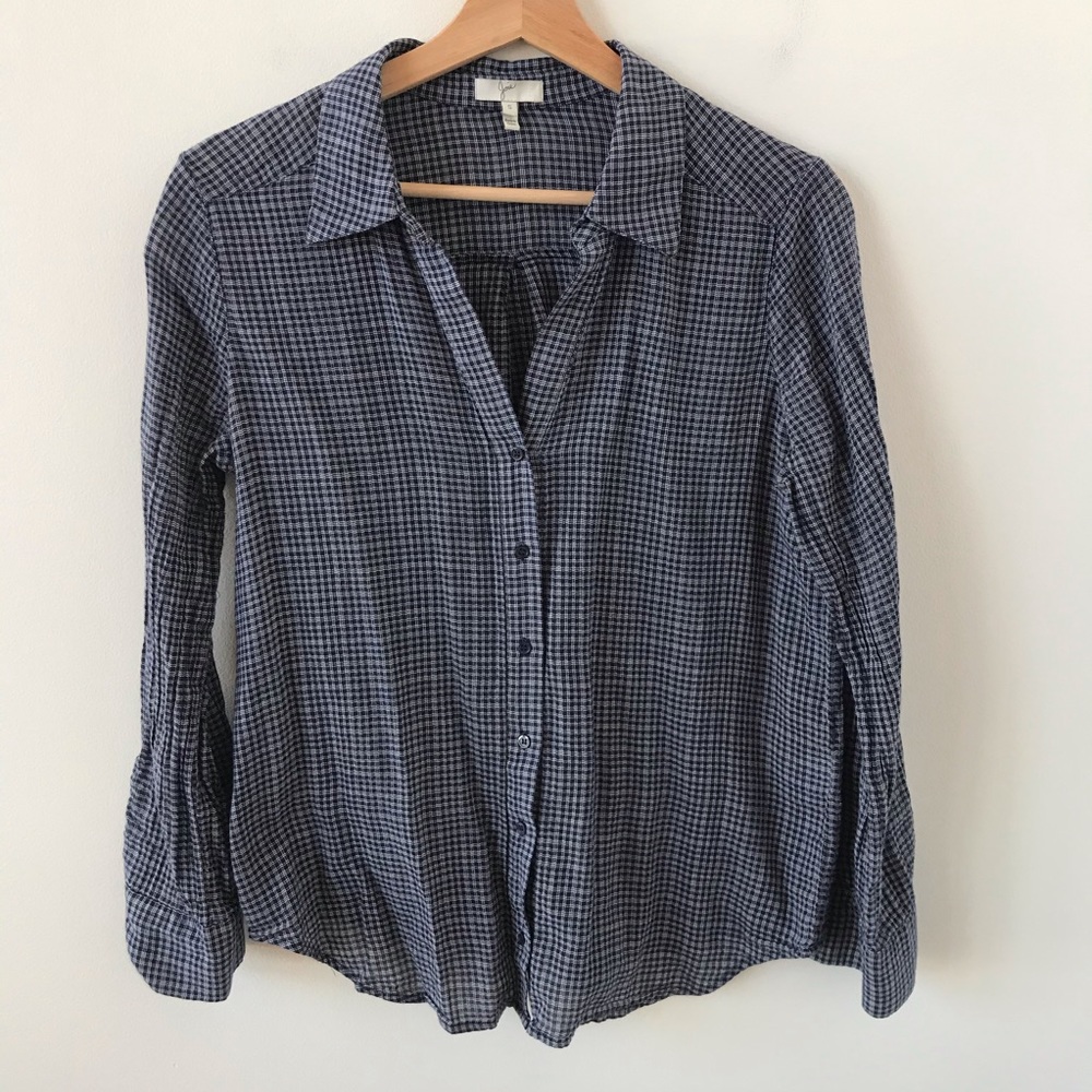 Joie lightweight plaid v neck button down